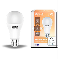 Лампа светодиодная GAUSS Smart Home, Wi-Fi и голосовое управление, програм-ние режимов, диммер, DIM E27 A60 10 Вт 2700К 1/10/40