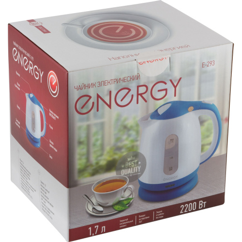Чайник ENERGY E-293 (1.7л)  пластик, цвет бело-голубой фото 3