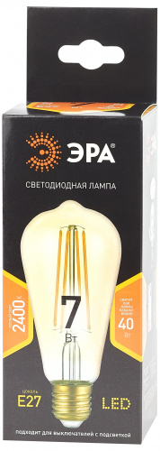 Лампа светодиодная ЭРА ST64-7W-824-E27 gold (филамент, зол, 7Вт, тепл, E27) (20/960) фото 4