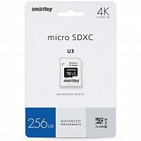 Карта памяти MicroSDXC  256GB  Smart Buy Class 10 Advanced U3 V30 A1 UHS-I (90/55 Mb/s) + SD адаптер (SB256GBSDU1A-AD)