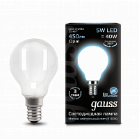 Лампа светодиодная GAUSS Filament Шар 5W 450lm 4100К Е14 milky 1/10/50 (105201205)
