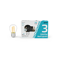 Лампа светодиодная GAUSS Filament Шар 7W 580lm 4100К Е27 (3 лампы в упаковке) 1/20 (105902207T)