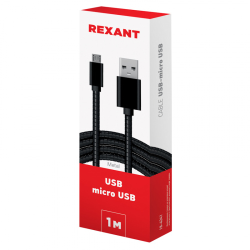 Кабель USB-micro USB/metall/black/1m/REXANT (10/100) (18-4241) фото 5