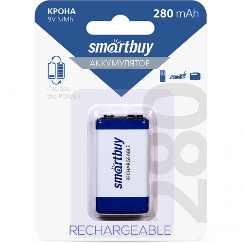 Аккумулятор NiMh Smartbuy 9V /1BL 280 mAh (1/25/200)  (SBBR-9V-1B280)