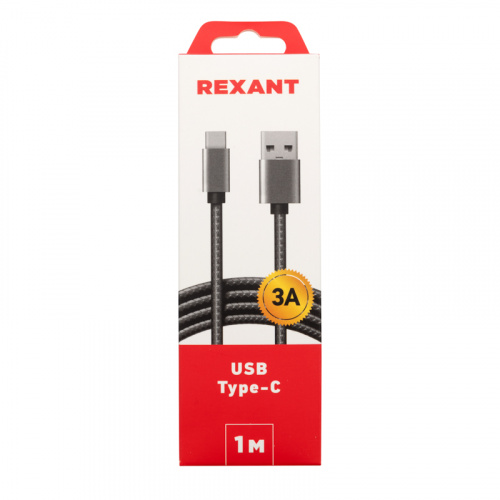Кабель USB-Type-C/3A/nylon/grafit/1m/REXANT (1/100) (18-1896) фото 2