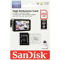 Карта памяти MicroSDXC  256GB  SanDisk Class 10 High Endurance Video Monitoring Card UHS-I U3 V30 (100 Mb/s) + SD адаптер (SDSQQNR-256G-GN6IA)