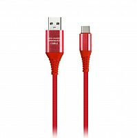 Дата-кабель Smartbuy Type C кабель в рез.оплет. Gear, 1м.мет.након., <2А, красн.(iK-3112ERG red)/100