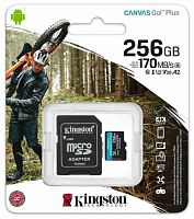 Карта памяти MicroSDXC  256GB  Kingston Class 10 Canvas Go Plus UHS-I U3 V30 A2 (170/70 Mb/s) без адаптера (SDCG3/256GBSP)