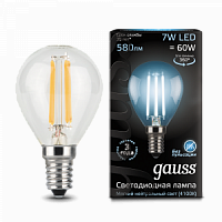 Лампа светодиодная GAUSS Filament Шар 7W 580lm 4100К Е14 1/10/50 (105801207)