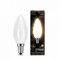 Лампа светодиодная GAUSS Filament Свеча 5W 420lm 2700К Е14 milky 1/10/50 (103201105)