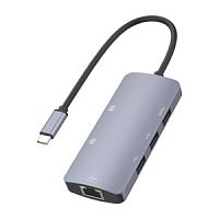 USB-концентратор AULA UC-910 Type C/HDMI;6в1 hdmi/2xUSB2.0/USB 3.0/PD заряд/RJ45 Internet,метал.корпус, серый (1/100) (80002912)