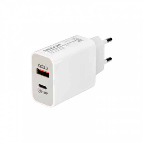Сетевое зарядное устройство REXANT USB-A+USB-C адаптер, 18W белое (1/30) (18-2216) фото 4