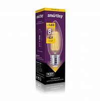 Лампа светодиодная SMARTBUY филамент C37 8Вт 3000K E27 (свеча, тёплый свет) (1/100) (SBL-C37F-8-30K-E27)