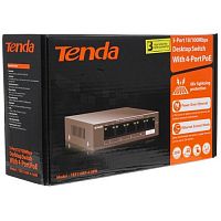 Настольный неуправляемый PoE коммутатор Tenda TEF1105P-4-38W 5*10/100Base-TX, мощность до 35 Вт (1/30)