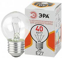 Лампа ЭРА накаливания P45 40Вт Е27 / E27 230В шар прозрачный цветная упаковка (1/100) (Б0039137)