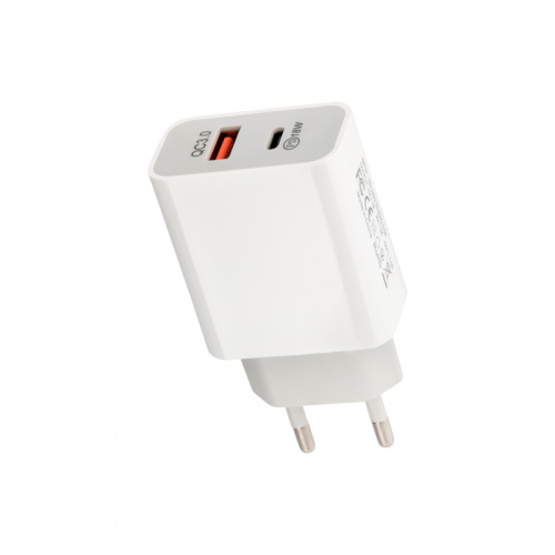 Сетевое зарядное устройство REXANT USB-A+USB-C адаптер, 18W белое (1/30) (18-2216)